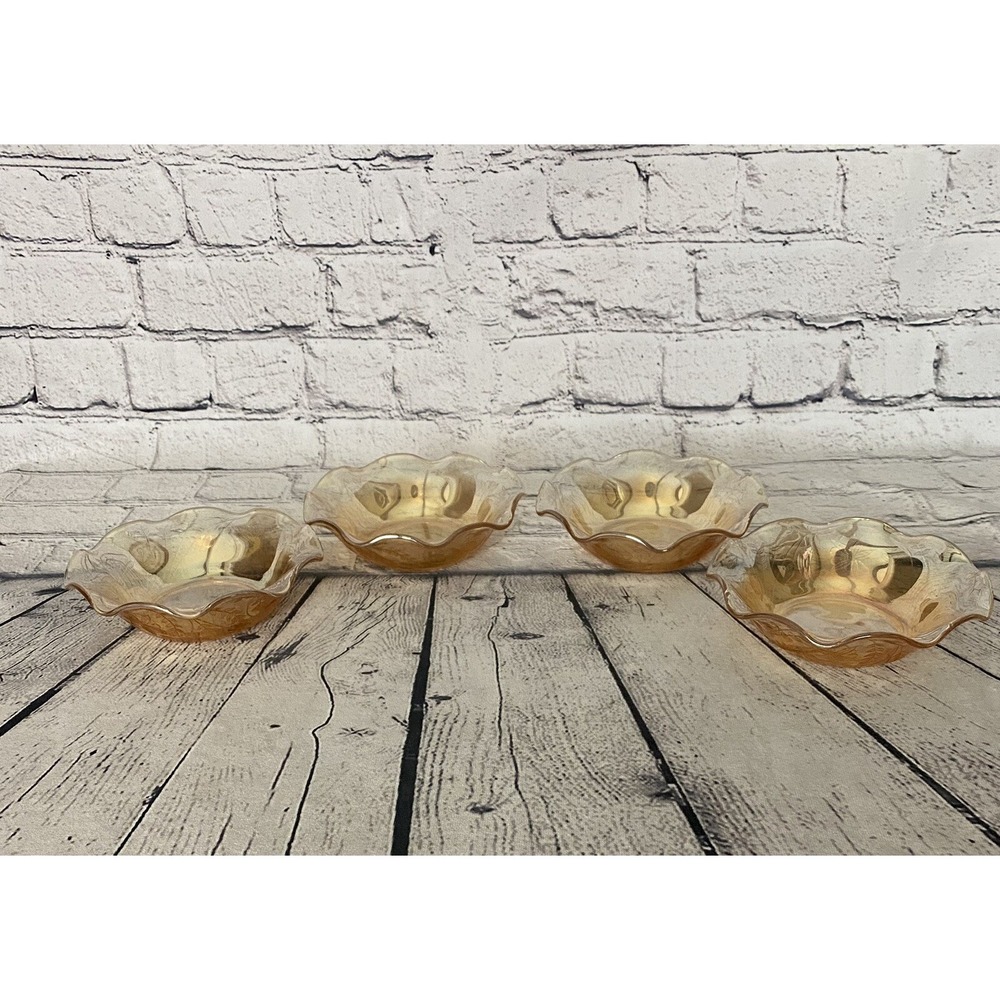 Vintage Floragold Louisa Ruffled Bowl Jeanette Carnival Glass Candy Nut Dish 5.5